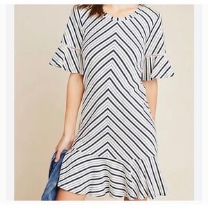 Maeve Anthropologie Galena Flounced Tunic Dress Striped size 1x Coastal